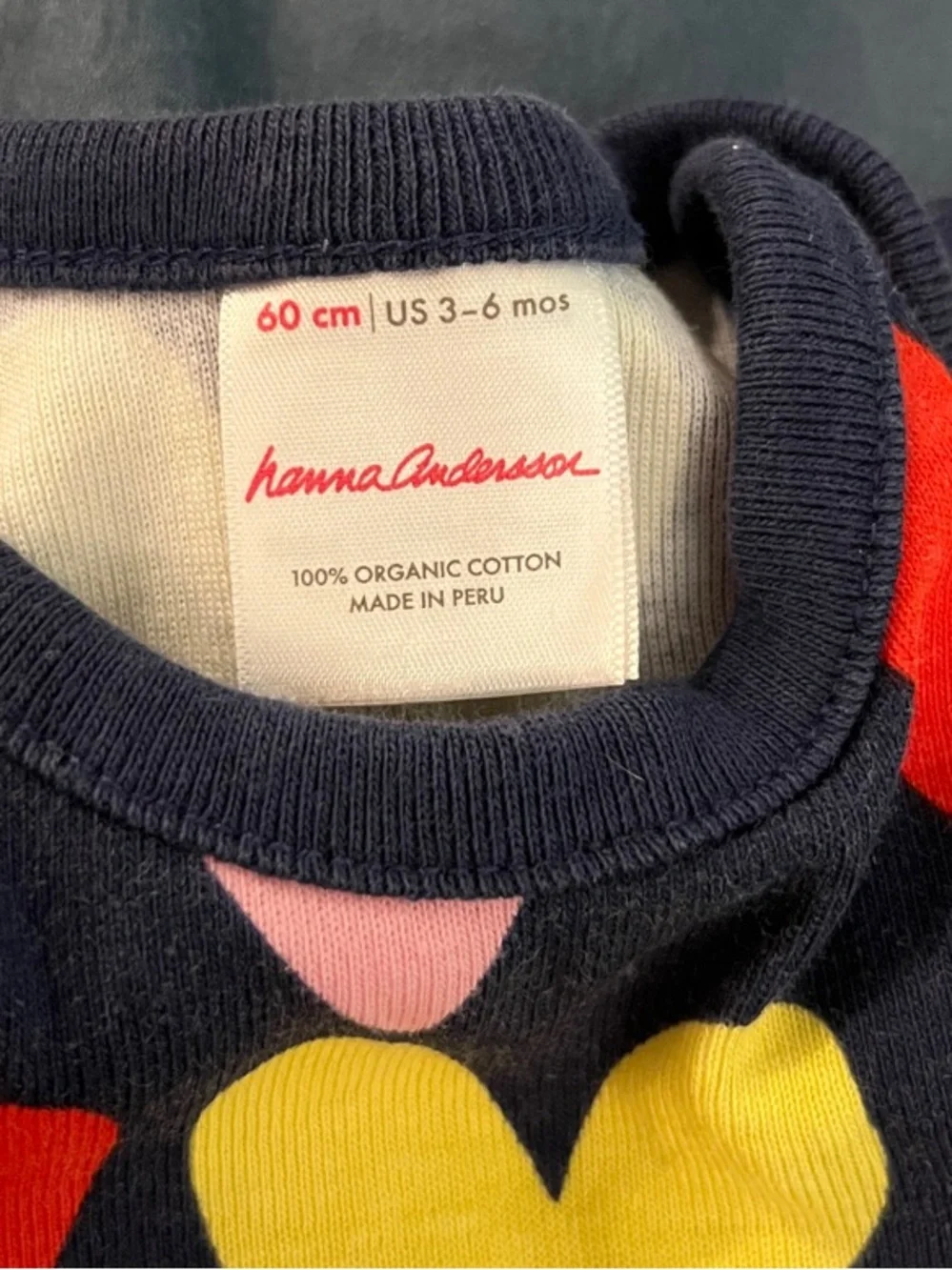 Hanna Andersson Multicolor Heart Print Navy Long Sleeve Baby Bodysuit 60cm 3-6M